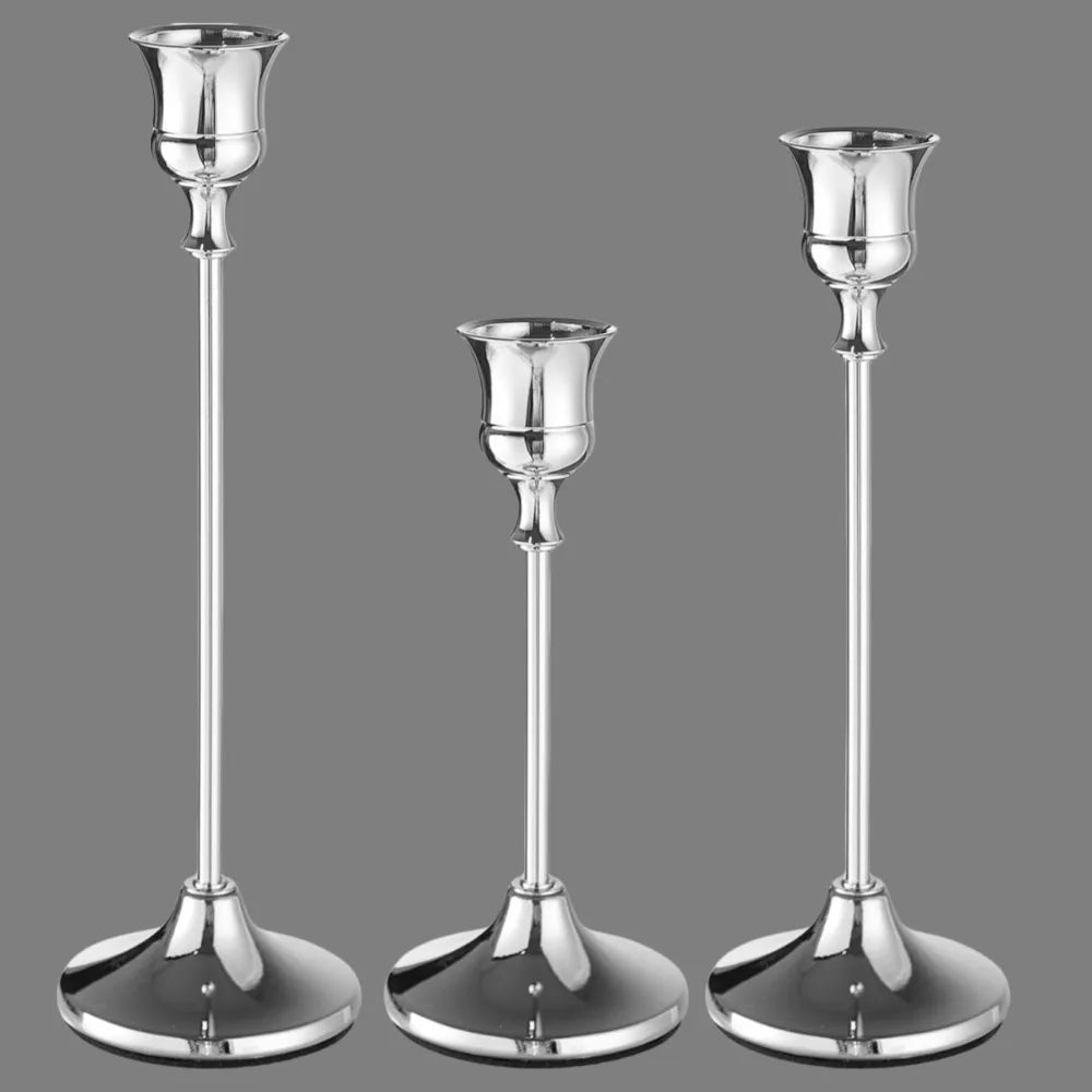 1/3pcs Vintage Elegant Tabletop Candle Holders Metal and Aluminum Home and Hotel Decoration Candlestick Holder Quake silver-3 sizes