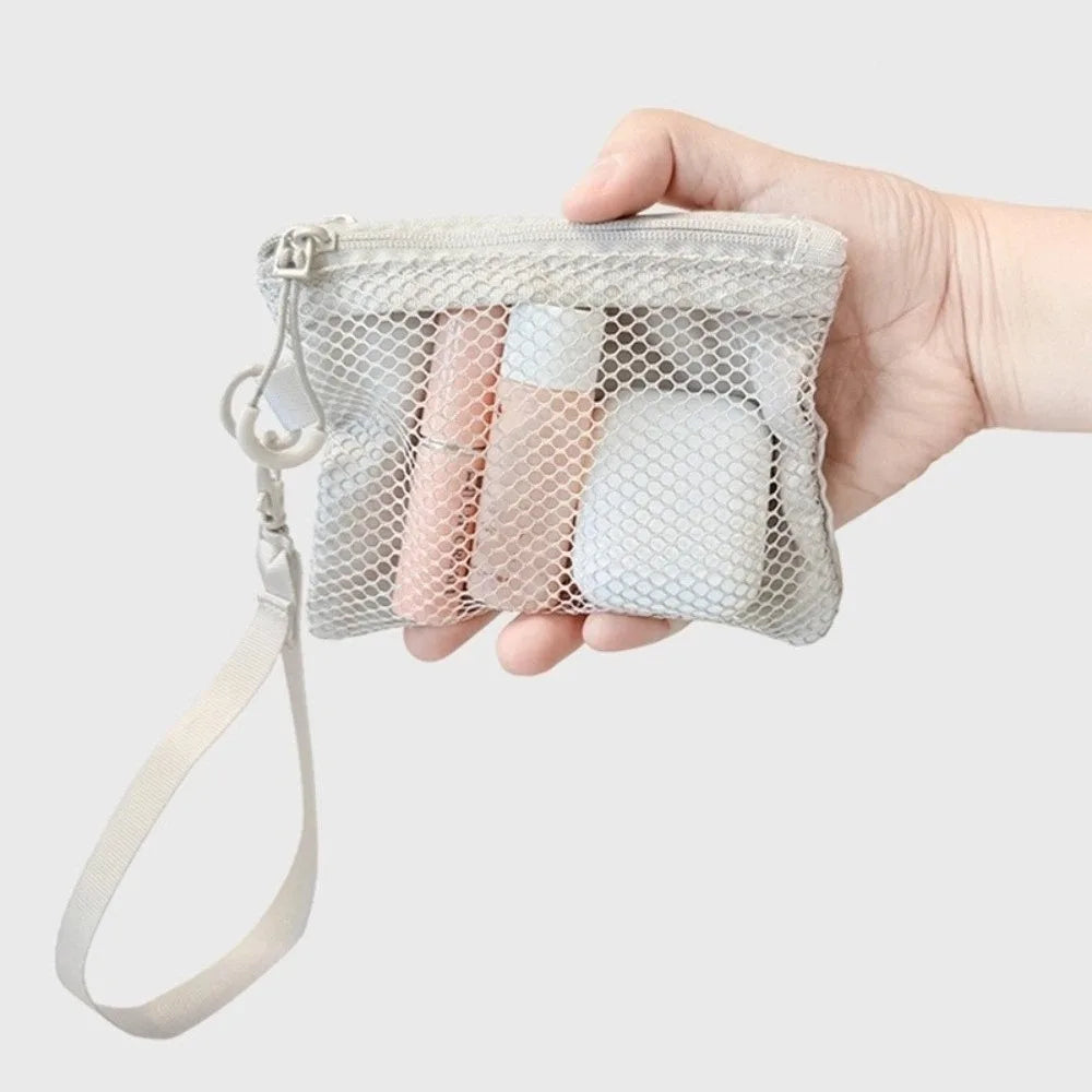 Lightweight Mesh Storage Bag Polyester Solid Color Toiletry Bag With Zipper Multifunctional Cosmetic Bag Toiletry Storage Quake Grey-S