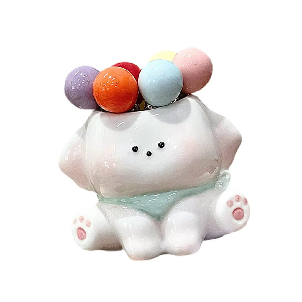Food Pick Ceramic Puppy Fruit Fork Jar Dessert Fork Set for Fruits Snacks and Stylish Table Decor Quake Blue scarf