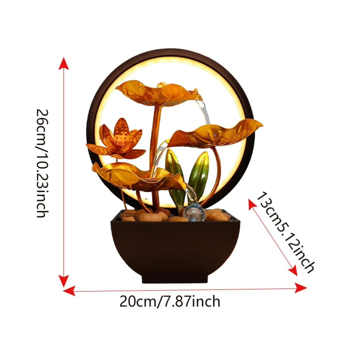 Table fountain with light figure for office, indoor, garden, bedroom Quake
