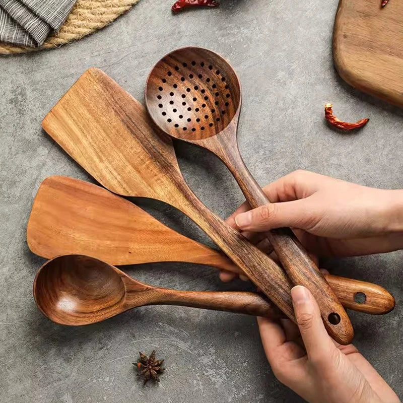 Teak Wooden Spatulas Kitchen Utensils Cooking Utensil Eco-Friendly Wood Spatula for Non Stick Cookware Quake