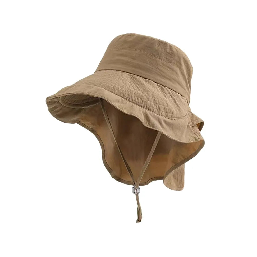 Gifts Adjustable Women's Sun Hat Neck Protection Wide-brimmed Summer Sun Cap UV Protection Fisherman Hat Quake Khaki