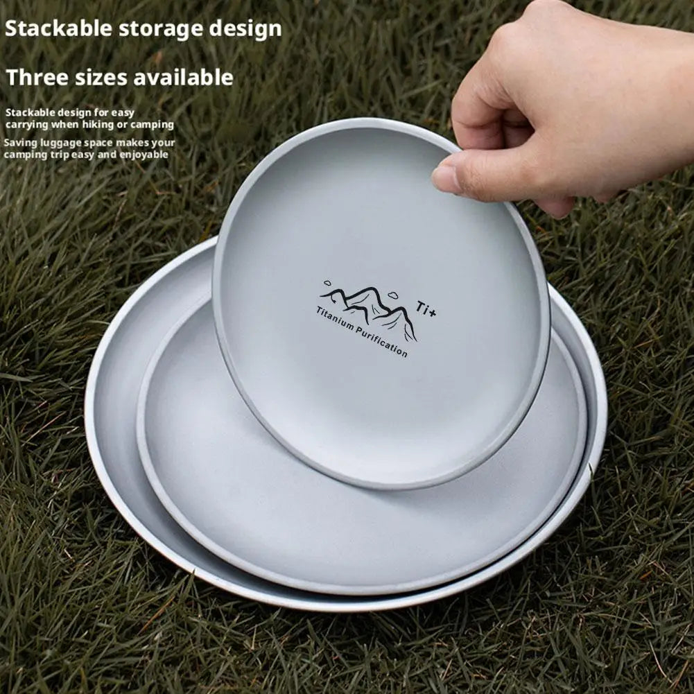 Titanium Camping Plate Multi-Purpose Creative Camping Plate For Barbecue Home Titanium Dinnerware Round Frosted Picnic Gear Quake