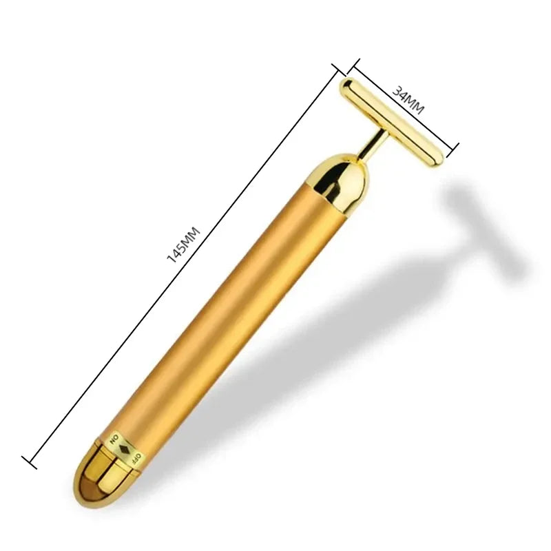 24K Electric Face-Lifting Rose Gold Stick T-Shaped Tacial Massager Skin Tightening Electric Beauty Instrument Quake