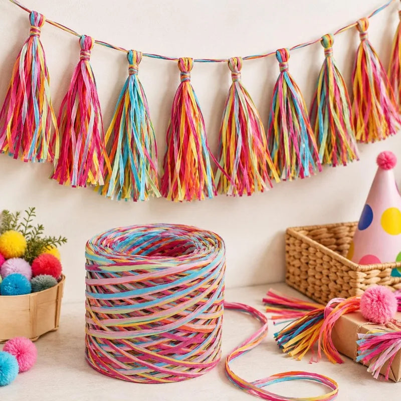 200/80m Raffia Paper Ribbon Yarn Handmade Craft Color Knitted Rope Multi-purpose DIY Gift Packaging Supply Party Home Decor Prop Quake