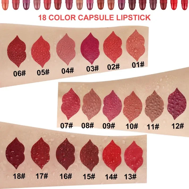 18Pc Mini Capsule Lipstick,Long-Lasting Velvet Matte Capsule Lipstick Set Portable Waterproof Mini Lipstick Valentine's Day Gift Quake