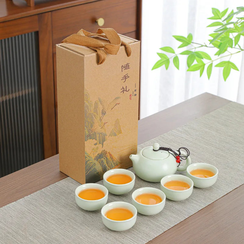 Portable travel Kung Fu tea set, business event companion, Mid-Autumn Festival opening event gift Quake Set of 7 1
