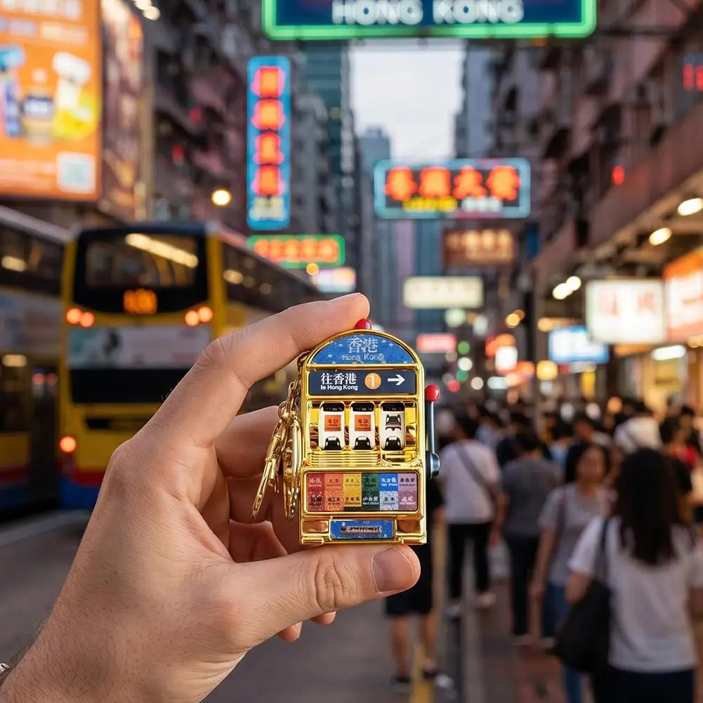Creative HK Tiger Fridge Magnet Keychain Slot Machine Style Souvenir Key Ring Interactive Pull Lever Spin Light Sound Gift Quake