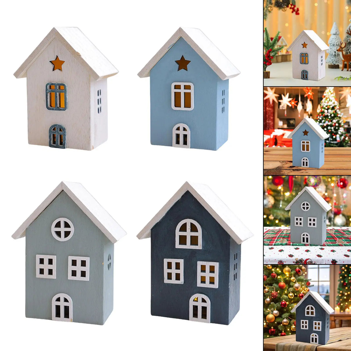 LED Lighted Christmas Village House Ornament Wood Tabletop Decoration for Room Aesthetic Holiday Setup Quake