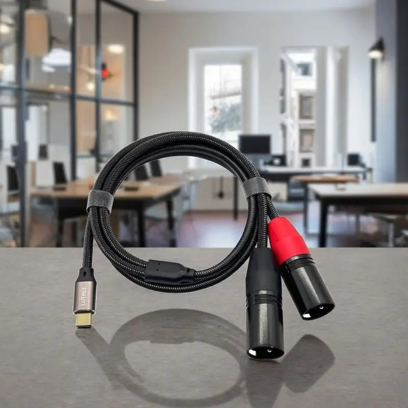USB C to Double XLR Male Music Splitter Cable, Braided Y Cable with Chip for Mobile Recording and Live Sound Gear K1KF Quake