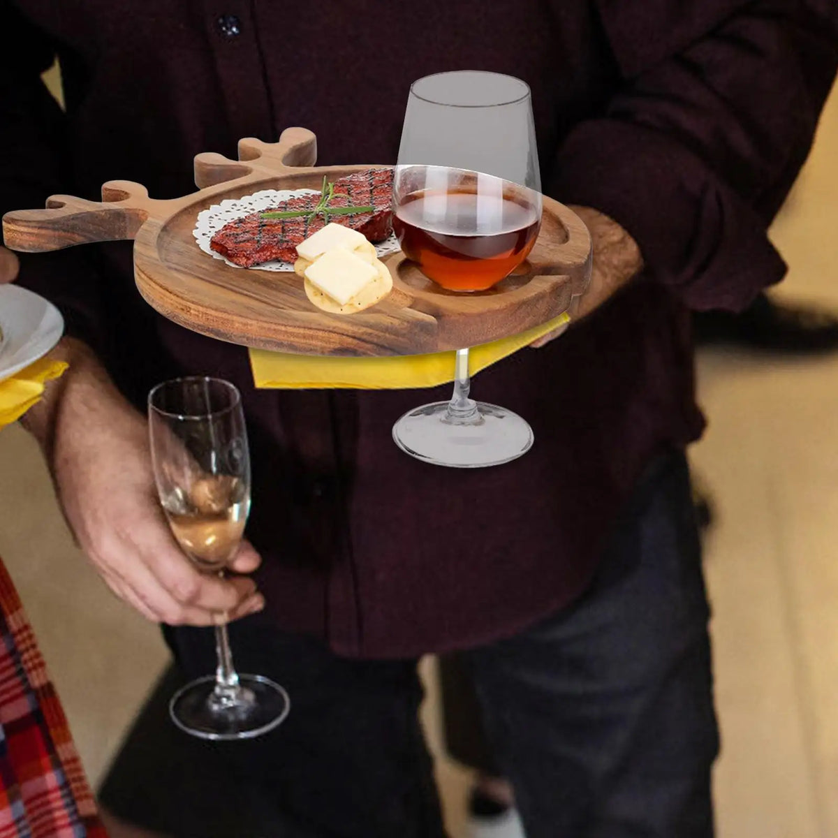 Appetizer Serving Plate Snack Serving Tray Wooden with Cup Holder Board for Holiday Hotel Restaurant Cheese Meats Quake Default Title