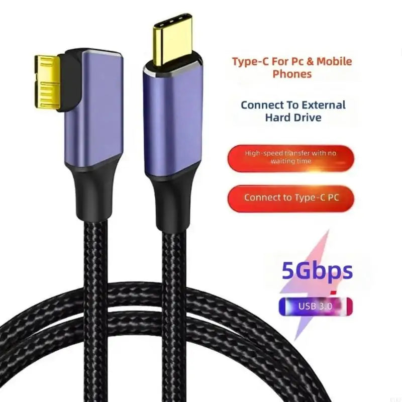 Single Angled Type C To MicroB Data Cable For Fast Mobile Hard Drive Transfer With Nylons Braided Design K1KF Quake