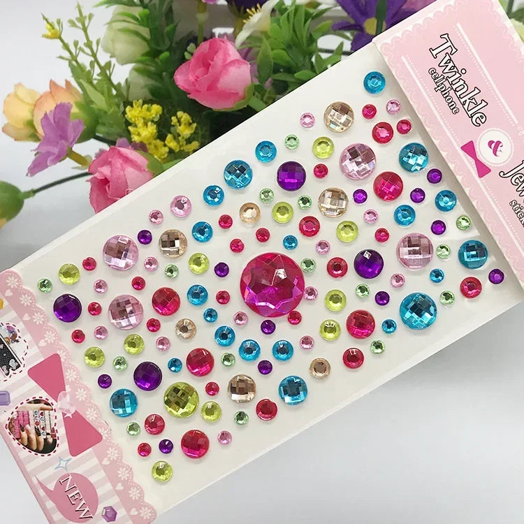 Rhinestone Crystal Face Stickers Diamond Face Makeup DIY Decoration Disposable Acrylic Tattoo Stickers Drill Phone Eyes Sticker Quake Round-colorful