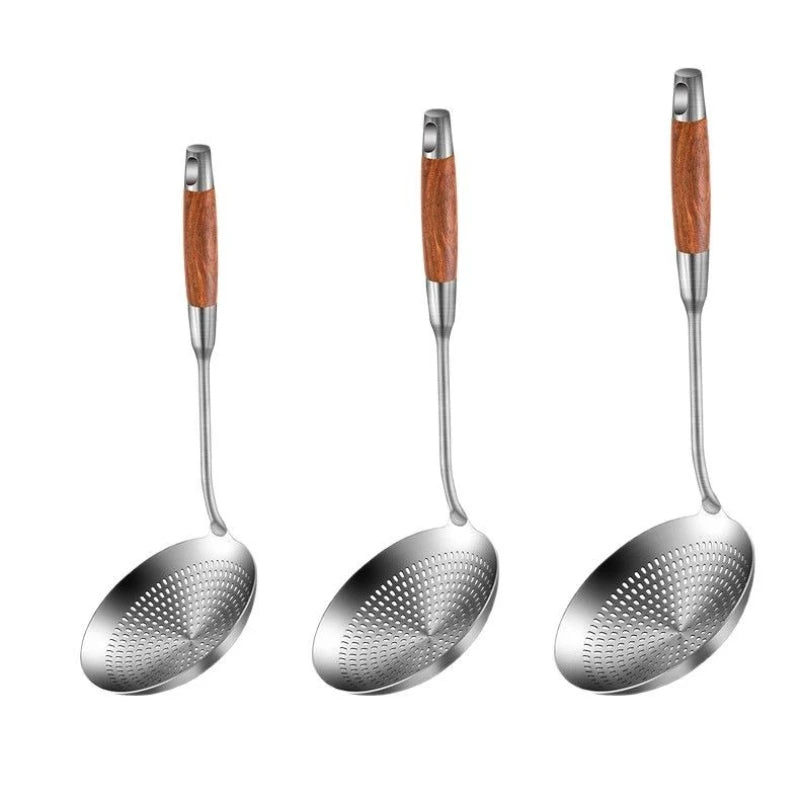 Stainless Steel Large Skimmer Spoon Long Handle Kitchen Strainer for Hot Pot Frying Dumplings Noodles Multi‑size Optional Quake