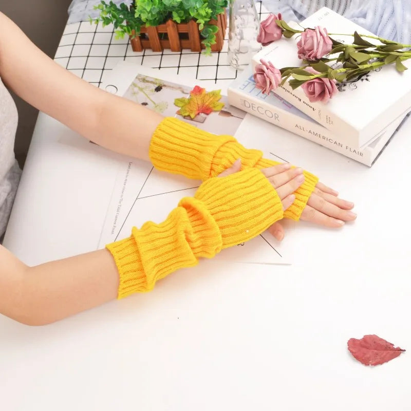 Mid To Long Arm Sleeves with Flat Needles Korean Version Knitted Women Warm Ins High Street Keep Warm Quake