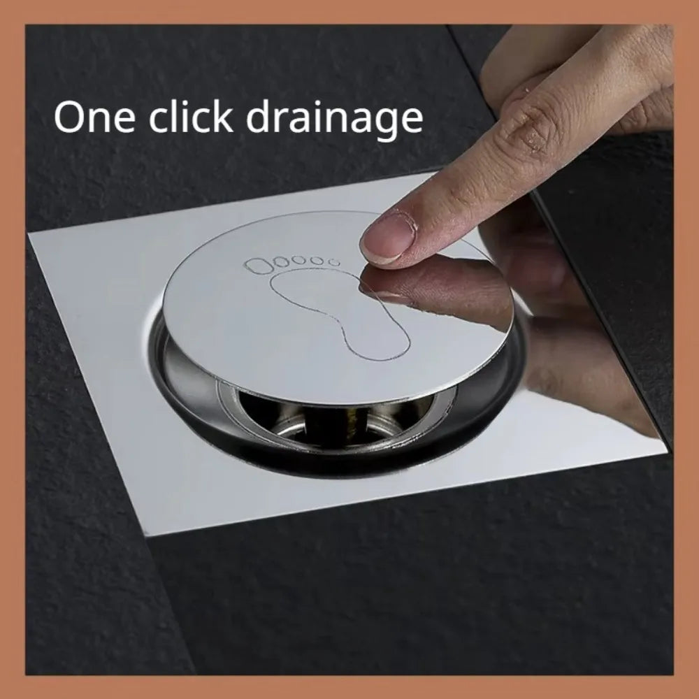 Useful Metal Press-Type Floor Drain Pedal Type Pop Up Bounce Sewer Floor Strainer Removable Square Drain Filter Quake