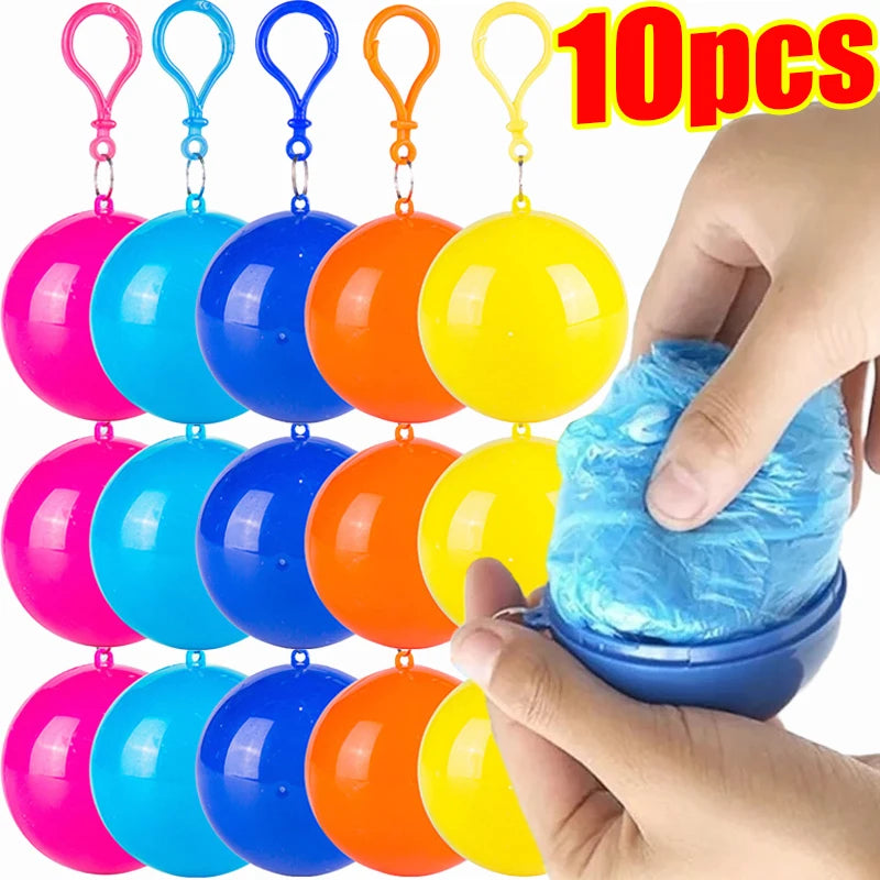 Portable Mini Raincoatball Thicken Disposable Raincoats Cape for Adults Emergency Waterproof Raincoats Ball with Keychain Unisex Quake