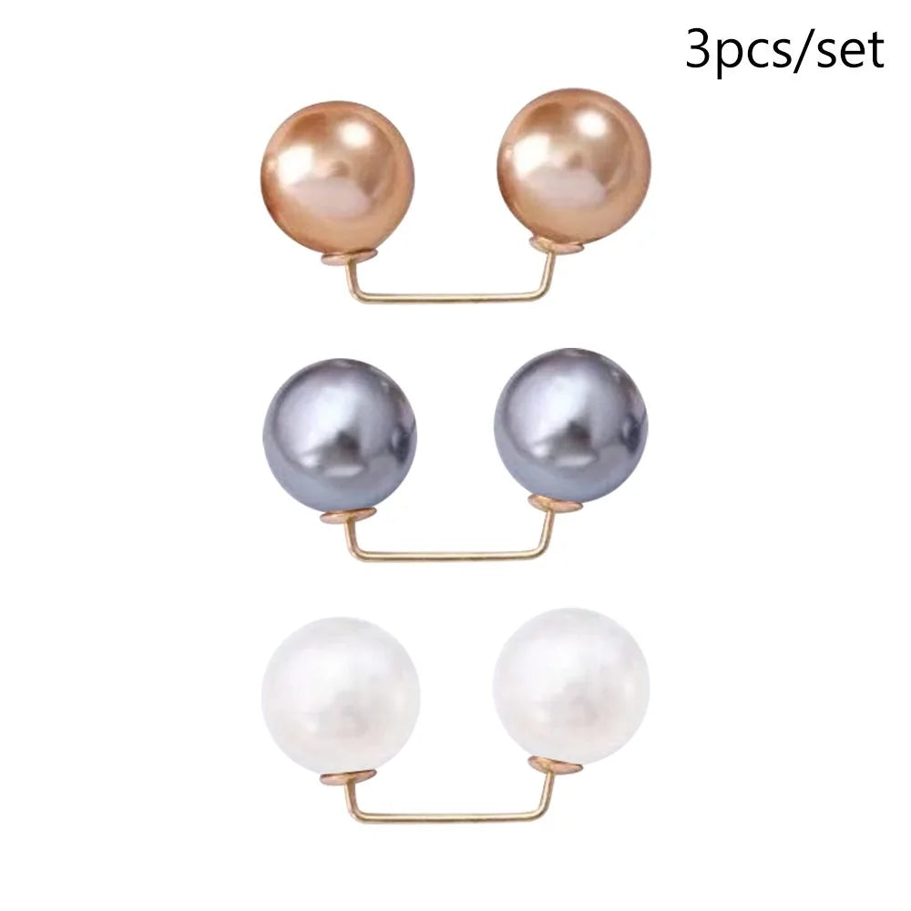 3/6/8PCS Double Head Pin Pearl Brooch Adjustable Collar Clip Non-Slip Safety Pins DIY Sewing Multi-Purpose Brooches Quake Style 1