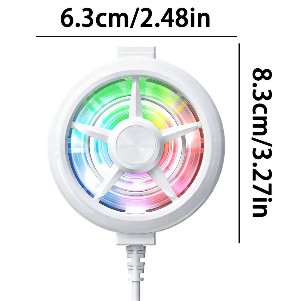 Phone Cooling Fan Portable Handy Low Noise Light Up USB Rechargeable Compact for Games Video Calls Live Broadcasting Vlog Tablet Quake White