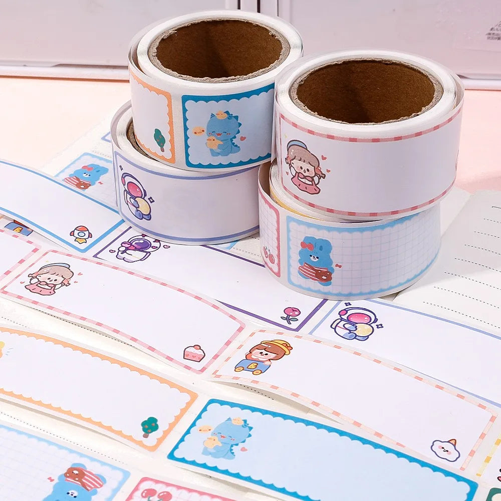 60pcs/roll Cartoon Name Stickers DIY Self-adhesive Handwritten Labels Cute Kindergarten Pupils Book Blank Envelope Seal Sticker Quake