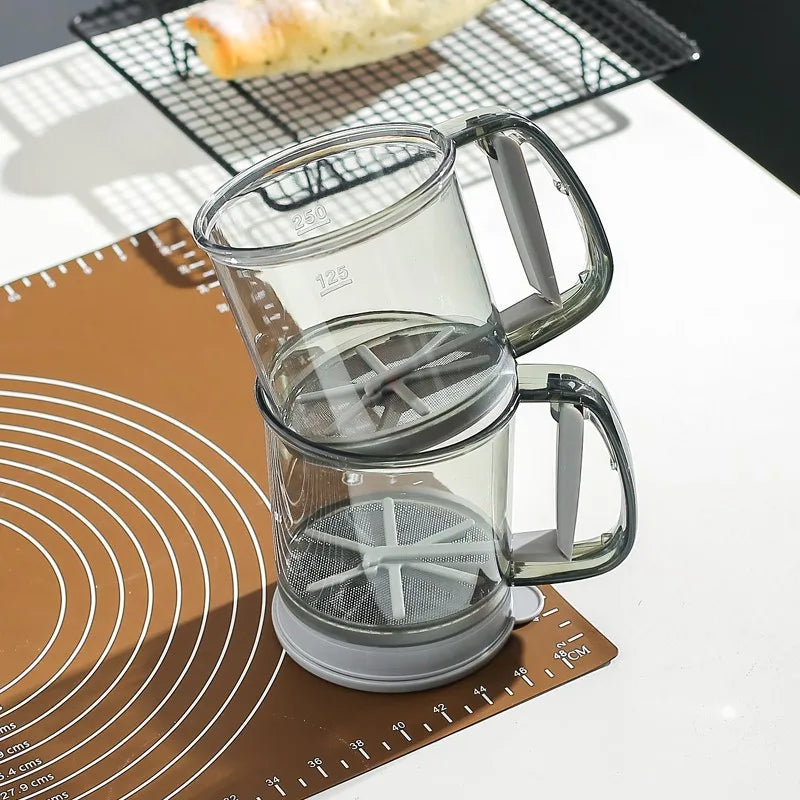 Semi‑Automatic Handheld Flour Sifter Cup Household Baking Powder Sieve Mesh Strainer for Cake Pastry Powder Sugar Dusting Tool Quake