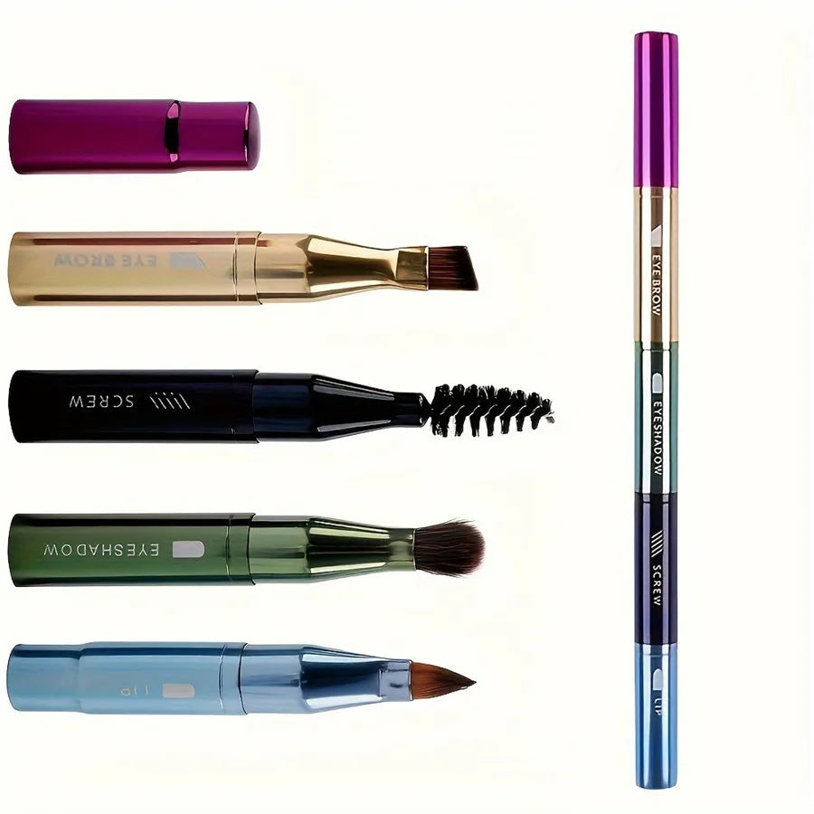 4-in-1 Portable Makeup Brush Set, Metal Handle Eyebrow & Lip Brushes with Eyelash And Eyeshadow Applicators, Travel-Friendly Quake