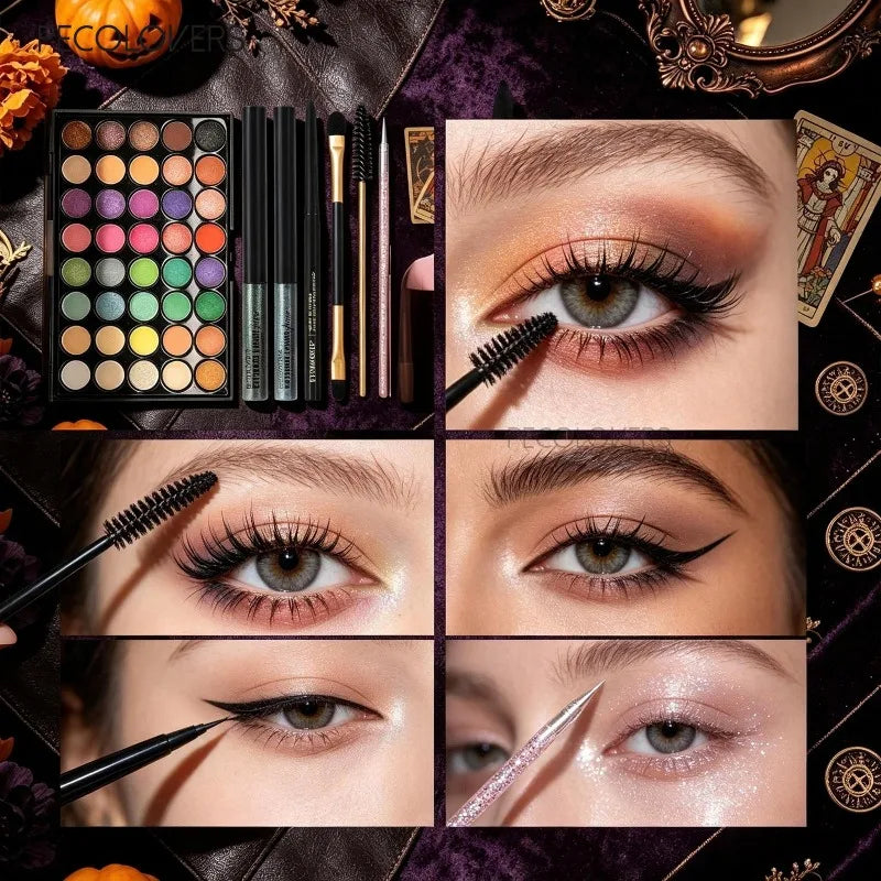 8PCS Face Set, Multi-color Eye Shadow Plate+eye Black+eyeliner Pen+makeup Tools, Waterproof and Durable, Halloween Makeup Quake