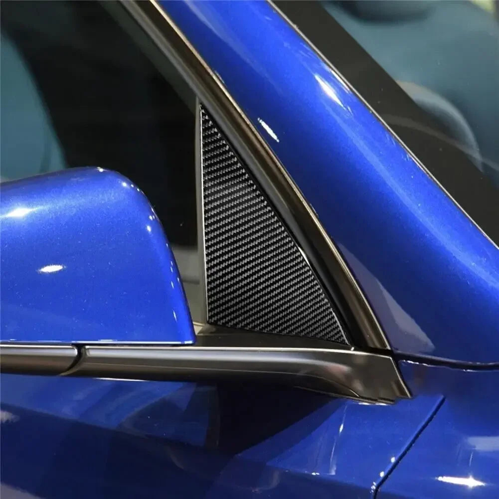 For Tesla Model Y 2020-2022 Real Carbon Fiber Car Front A Pillar Triangle Window Louver Side Shades Cover Trim Sticker Quake