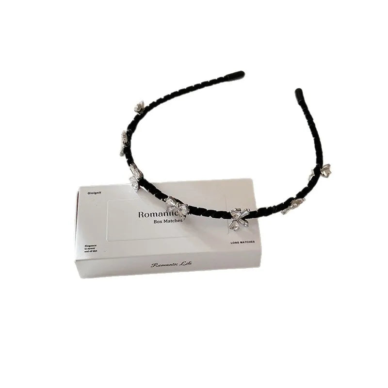 Slim Edged Rhinestone Bow Headband for Women Girls Korean Style Fashion Versatile Headband Hair Styling Accessories for Outings Quake