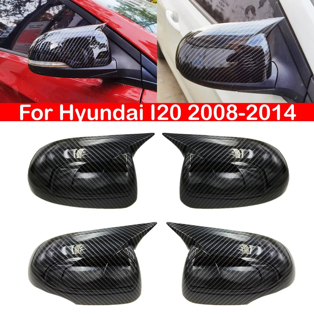 For Hyundai I20 2008-2014 Car Rearview Side Mirror Cover Wing Cap Sticker Exterior Door Rear View Case Trim Carbon Fiber Look Quake