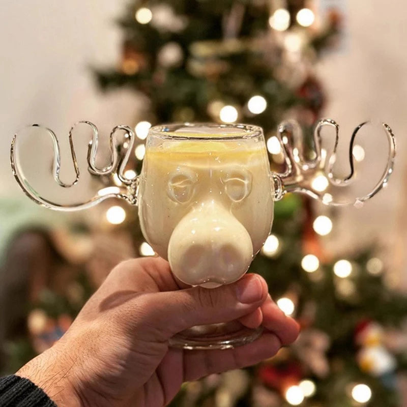 YWDL 1pcs Elk Wine Glass Cocktail Juice Cup Reindeer Mug Wine Beer Water Milk Whiskey Glasses Drinkware Shot Cups Christmas Gift Quake