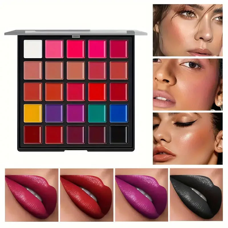 25-Color Lipstick Palette Long-Lasting 24-Hour Wear,Waterproof and Smudge-Proof,Multi-Purpose for Lips and Eyes,Valentine's Gift Quake