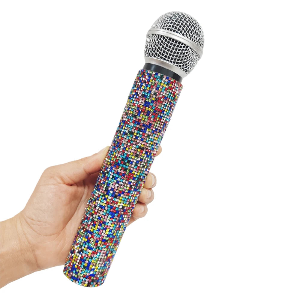 Rhinestone Simulation Microphone Props Colorful Plastic Fake Mic Decoration Ornaments For Home Bar Party Photography Cosplay Quake colofrul