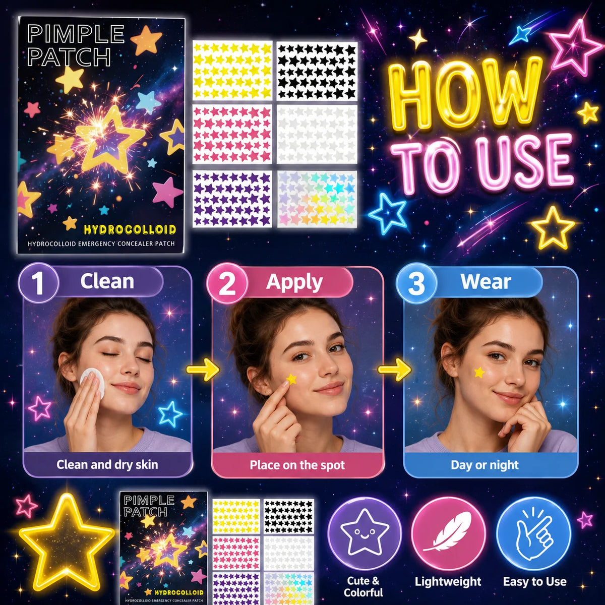 240pcs Star Pimple Patches For Face Hydrocolloid, Absorbing Cover, Tea Tree, Hydrocolloid Acne Patch, Cute Star Pimple Quake