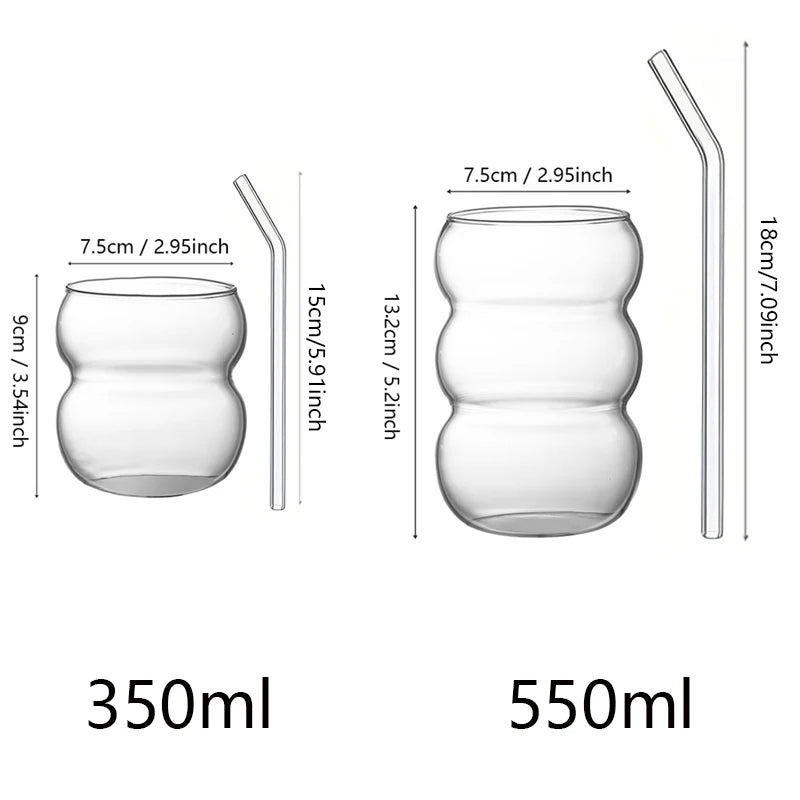 YWDL 350/550ml Transparent Glass Cup Cold Coffee Cup With Straw Dessert Juice Milk Drinkware Mug Party Cocktail Glasses Teacup Quake
