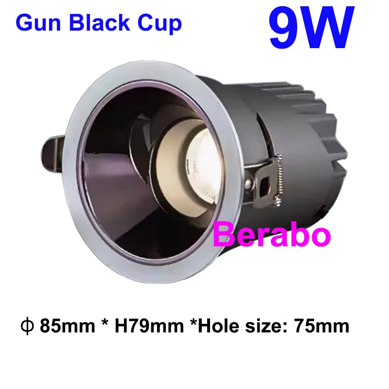 Super Bright Recessed LED Downlight COB Dimmable 12W 18W 24W LED Ceiling110V 220V Home Indoor New Design Anti-glare Spot Lights Quake Gun Black Cup 9W No Dimming white 6000K