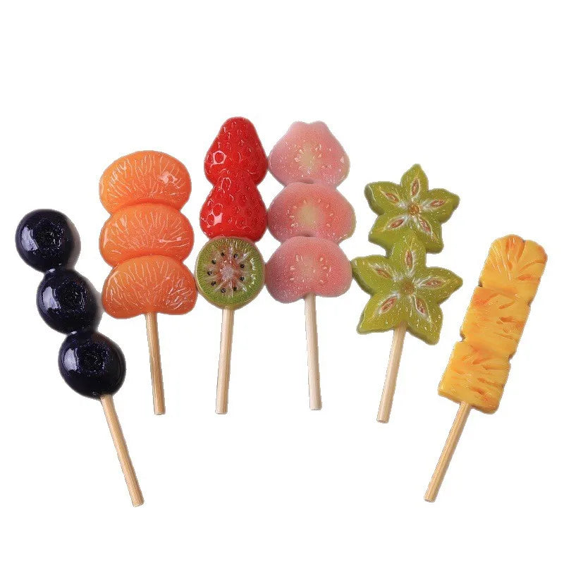 10Pcs Fruit Skewers Series Miniature Flat Back Resin Cabochons For Hairpin Scrapbooking DIY Home Decor Crafts Accessories Quake