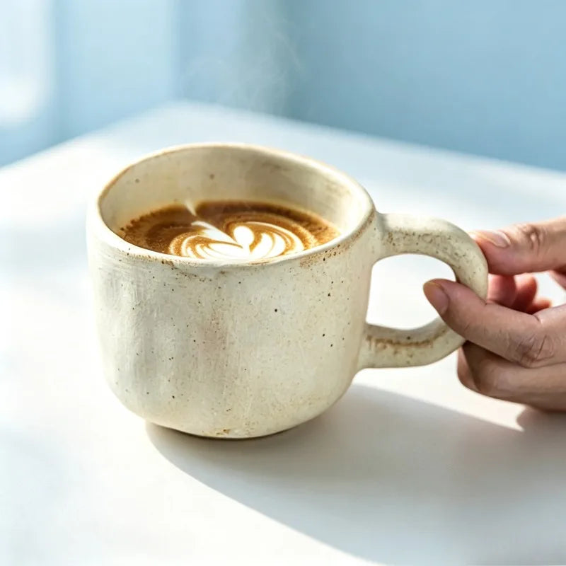 Rough Pottery Retro Mug Japanese Wabi‑Sabi Ceramic Coffee Cup Household Water Tea Cup Artistic Handcrafted Drinkware Quake