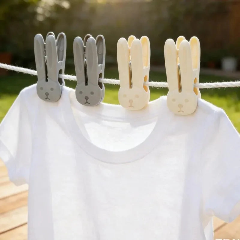12PCS Windproof Clothes Socks Laundry Clips Cartoon Rabbit Plastic Clothesline Clip Multi-functional Household Storage Clips Quake