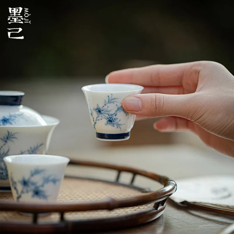 Clay White Porcelain Hand-painted Blue Tea Cup Ceramic Kung Fu Teacup Single Cup Blue And White Cup Quake
