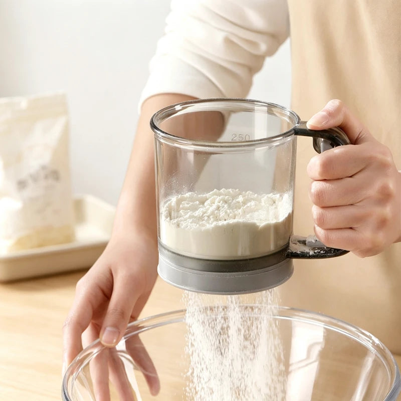 Semi‑Automatic Handheld Flour Sifter Cup Household Baking Powder Sieve Mesh Strainer for Cake Pastry Powder Sugar Dusting Tool Quake