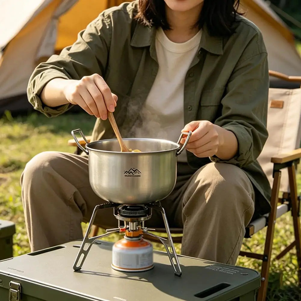 Titanium Purified Folding Camping Pot 304 Stainless Steel Antibacterial Outdoor Cookware for Noodles Hot Pot Soup Quake