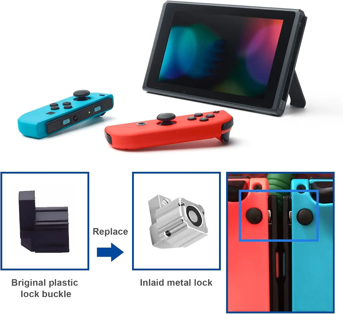 3 Pair Left Right Slider Buckle Metal Lock Latch Bracket Controller Replacement Repair Part Tool Compatible with Switch Joy-Con Quake