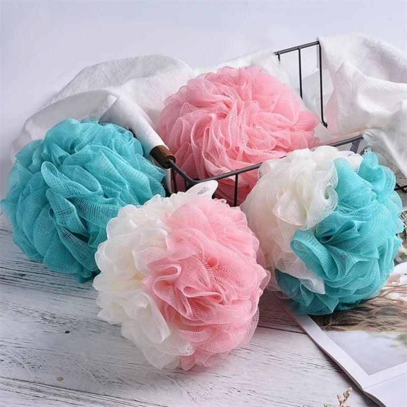 vvocci Bath ball Large Bi-Colour Shower Balls 3 PCS Colourful PE Soft Frosted Bubble Bath Flower (Colour Random) Quake M501 Random Color3pc