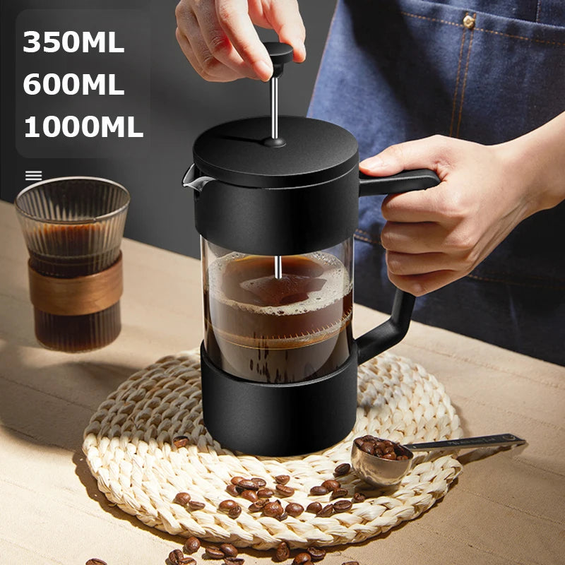 350/600/1000ML French Press Coffee Maker Pot Thickened Borosilicate Glass French Press Coffee Maker Multifunction Hand Punch Pot Quake