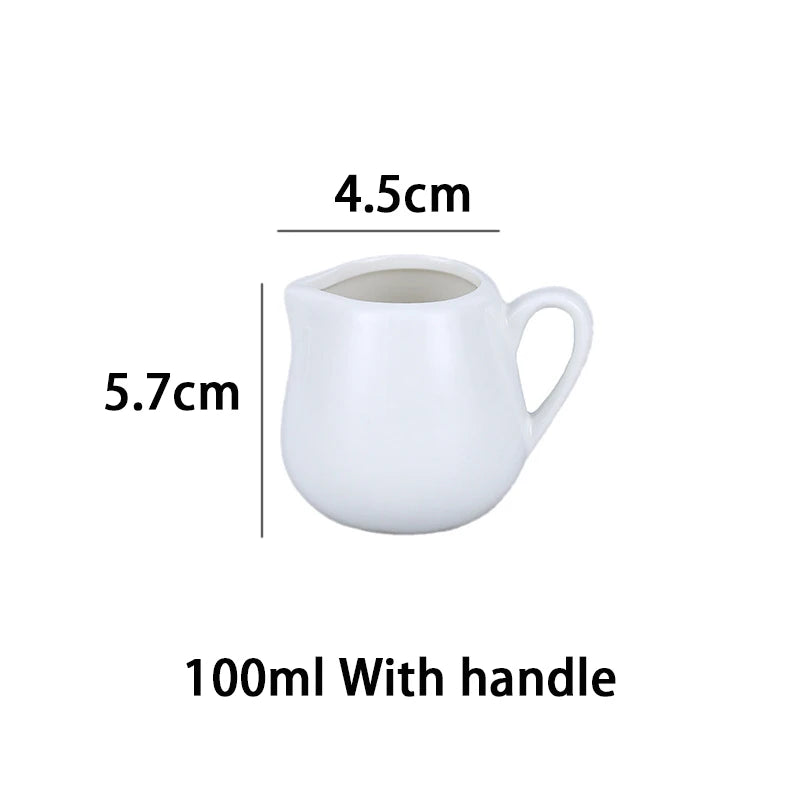 50/100/220ML Mini Ceramic Milk Jug Espresso Coffee Cream Jugs Kitchen Sauce Cup Serving Pitcher White Heat-resistant Milk Cup Quake 100ml handle