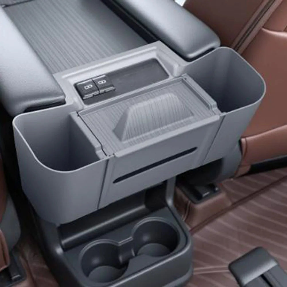 Center Console Rear Armrest Organizer for Toyota For Sienna Years 2021 2022 2023 2024 2025 2026 Gray Plastic Fit Quake
