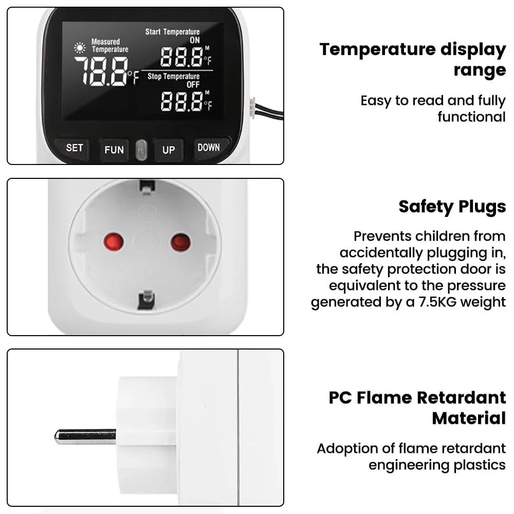 LCD Digital Backlight Thermostat Temperature Controller Socket 16A EU Plug High-Precision Socket Outlet With Timer Sensor Quake