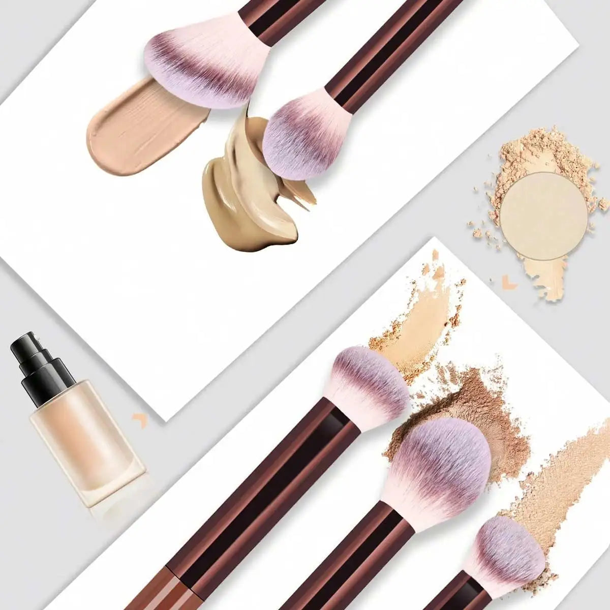 17pcs Professional Soft Long Aluminum Makeup Brush Set, Including Foundation Brush, Eyeshadow Brush, Eyebrow Brush, Blending Quake