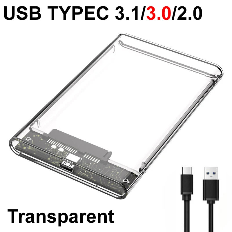 New USB C Type C 3.0/2.0 HDD Enclosure 2.5 inch SATA SSD Hard Drive Case Support 6TB Transparent Mobile External HDD Quake